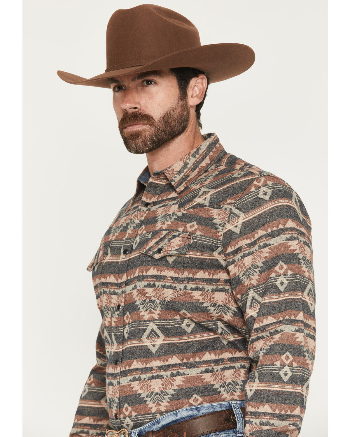 Image #2 - Cody James Men's Ironwood Southwestern Long Sleeve Snap Flannel Shirt, Brown, hi-res