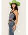 Image #2 - Miss Me Women's Sequins Plaid Print Tank, Medium Blue, hi-res