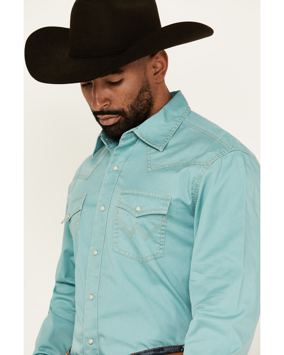 Image #2 - Wrangler Retro Men's Solid Long Sleeve Snap Western Shirt - Tall, Turquoise, hi-res