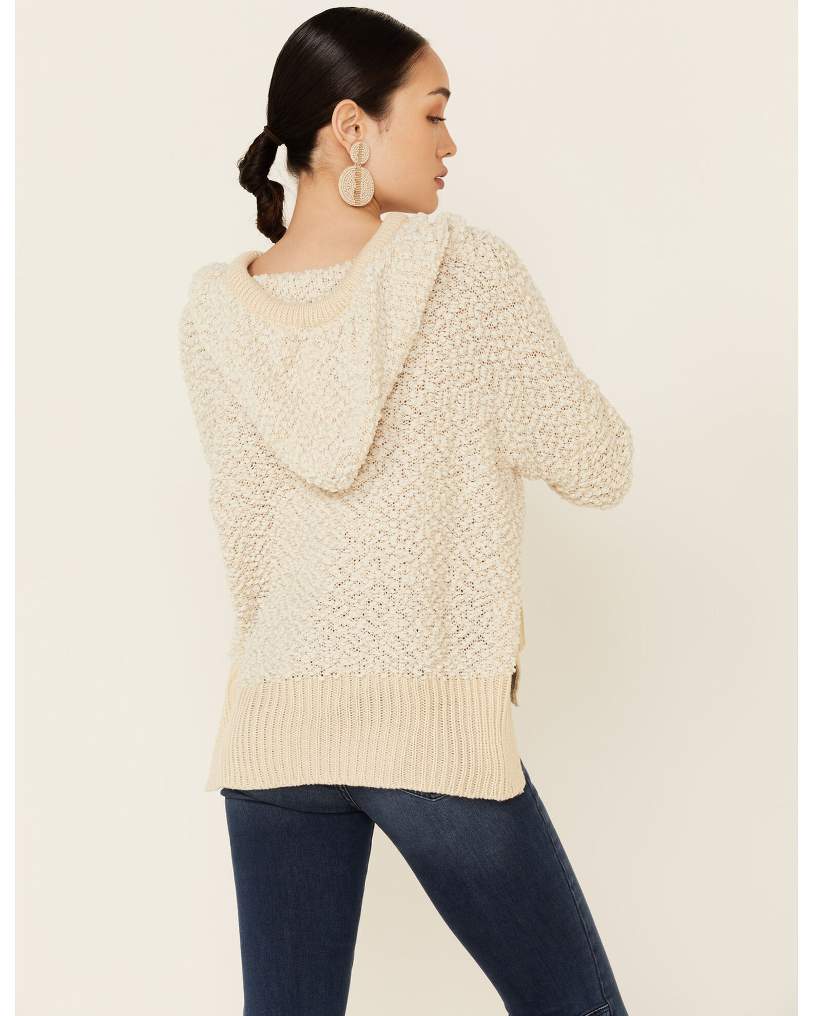 POL Women s Beige Popcorn Chenille Hooded Sweater Sheplers