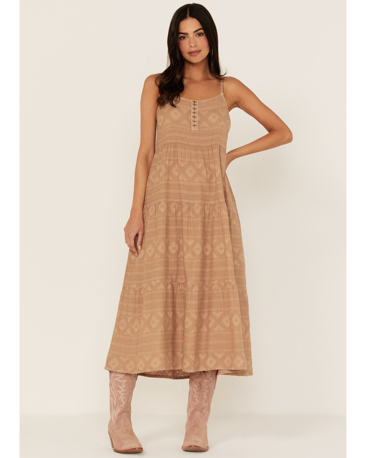 Image #1 - Cleo + Wolf Women's Tiered Midi Dress, Beige/khaki, hi-res