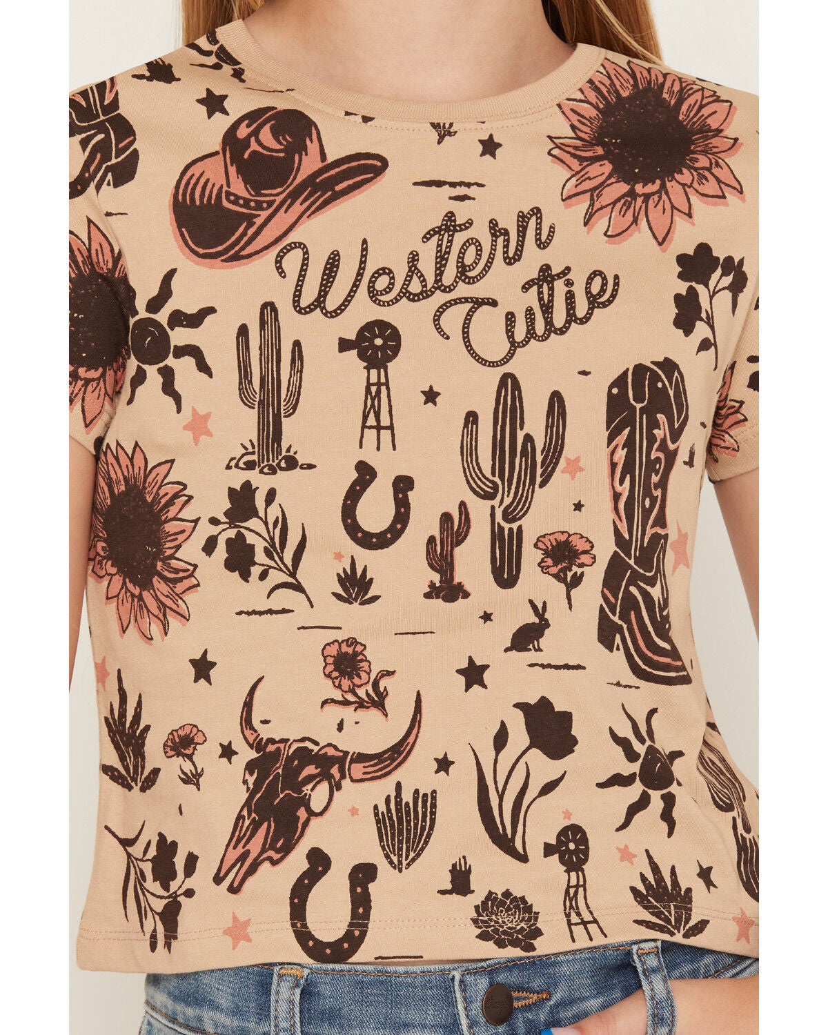 Image #3 - Shyanne Girls' Western Cutie Printed Short Sleeve Graphic Tee, Khaki, hi-res