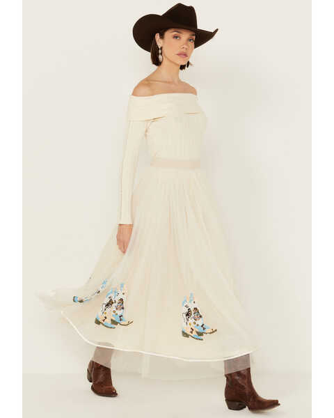 Image #1 - Blue B Women's Tulle Boot Embroidered Maxi Skirt , Cream, hi-res