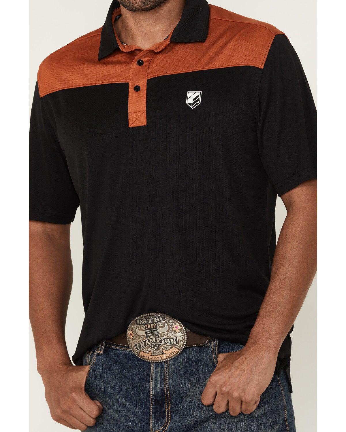 Image #3 - RANK 45&reg; Men's Barrier Color Block Short Sleeve Button-Down Polo Shirt, Black, hi-res