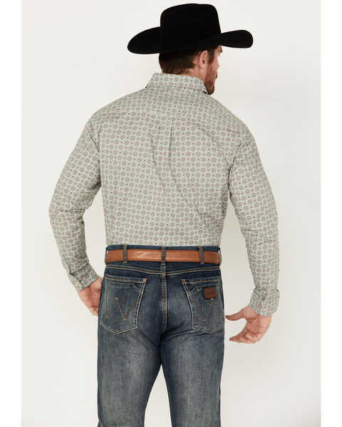 Image #4 - Justin Men's Boot Barn Exclusive JustFlex Medallion Print Long Sleeve Button-Down Western Shirt , Green, hi-res