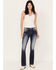 Image #3 - Miss Me Women's Dark Wash Mid Rise Americana Flap Bootcut Jeans, Dark Wash, hi-res