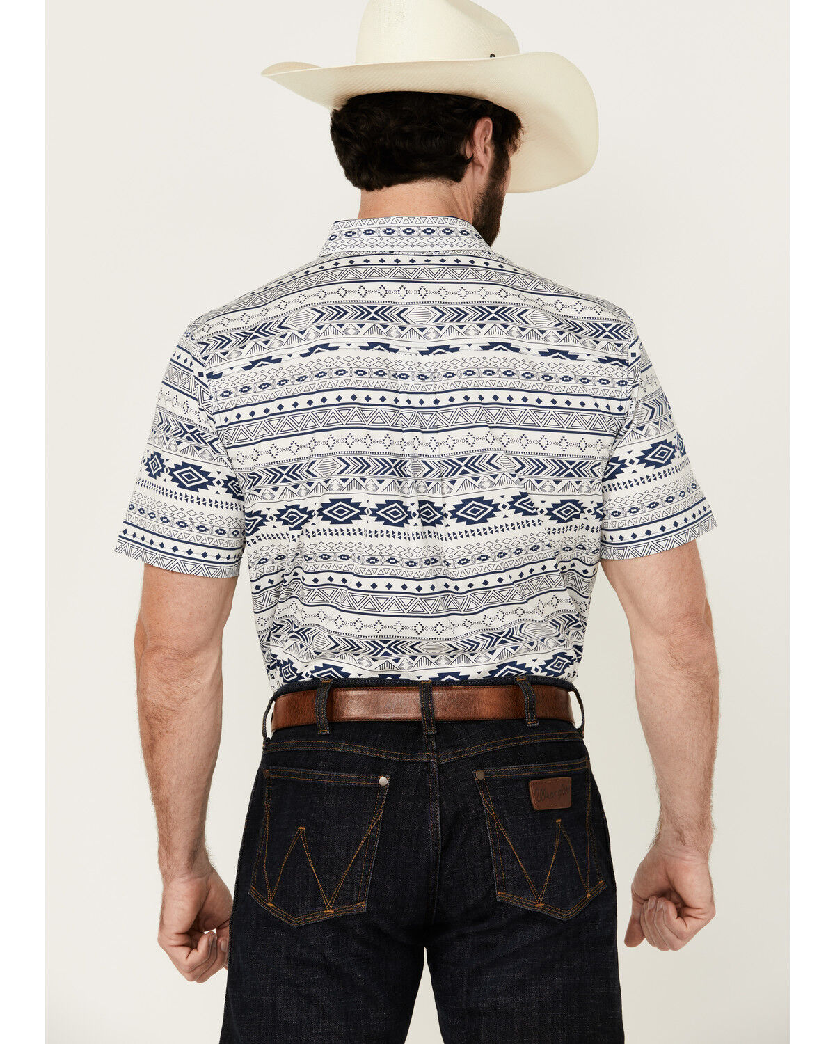 Image #4 - Cody James Men's Apache Trail Southwestern Striped Short Sleeve Button-Down Stretch Western Shirt, Navy, hi-res