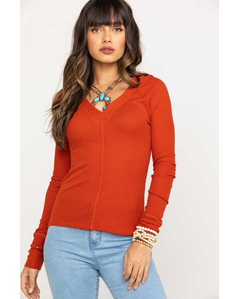 Image #1 - Red Label by Panhandle Women's Waffle Knit Top, Rust Copper, hi-res