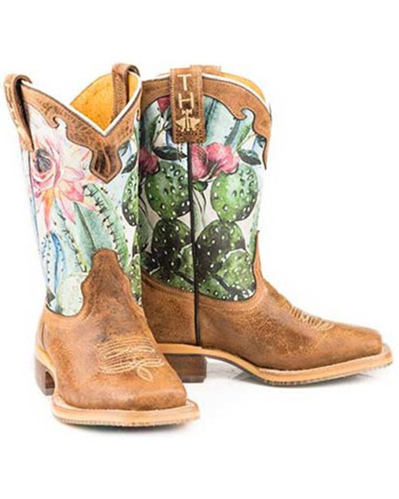 Tin Haul Girls' Cactilicious Crackled Boots - Broad Square Toe, Brown, hi-res