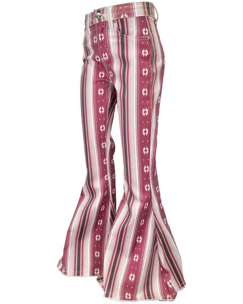 Image #1 - Cowboy Hardware Girls' Serape Striped Print Flare Jeans , Red, hi-res