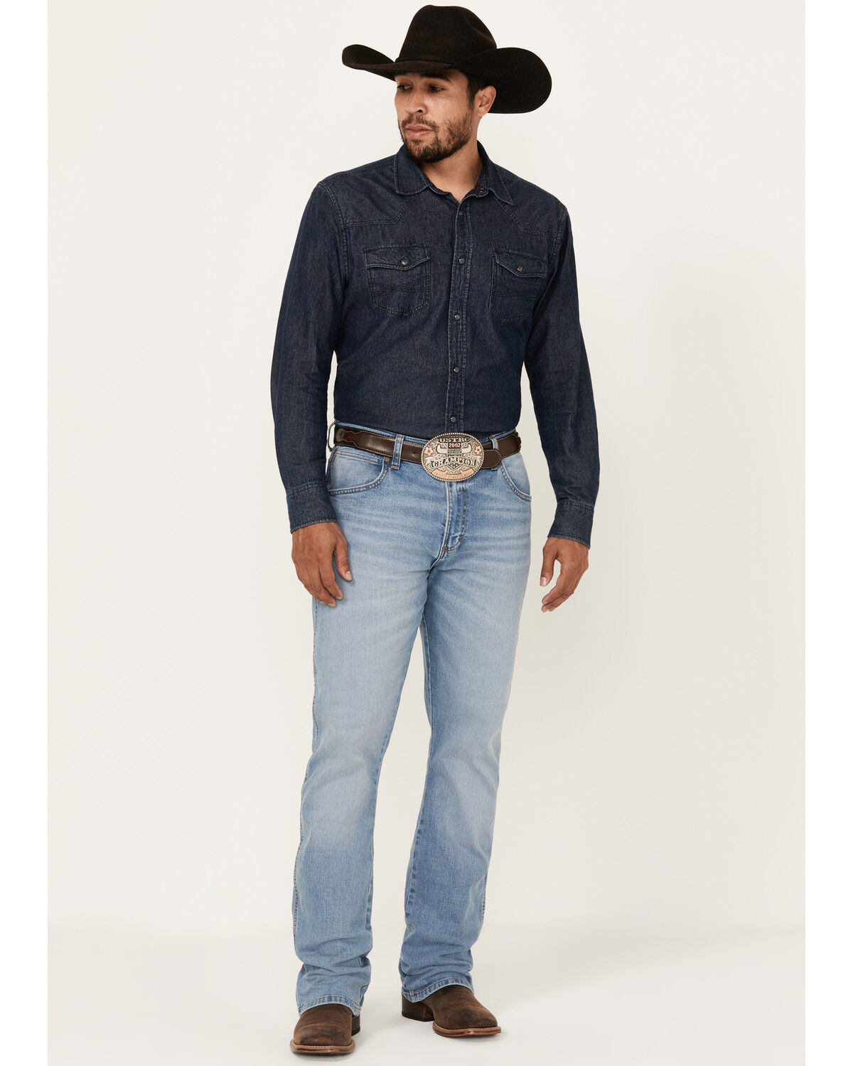 Image #1 - Wrangler Retro Men's Woodmere Light Wash Slim Bootcut Stretch Denim Jeans - Tall, Light Wash, hi-res