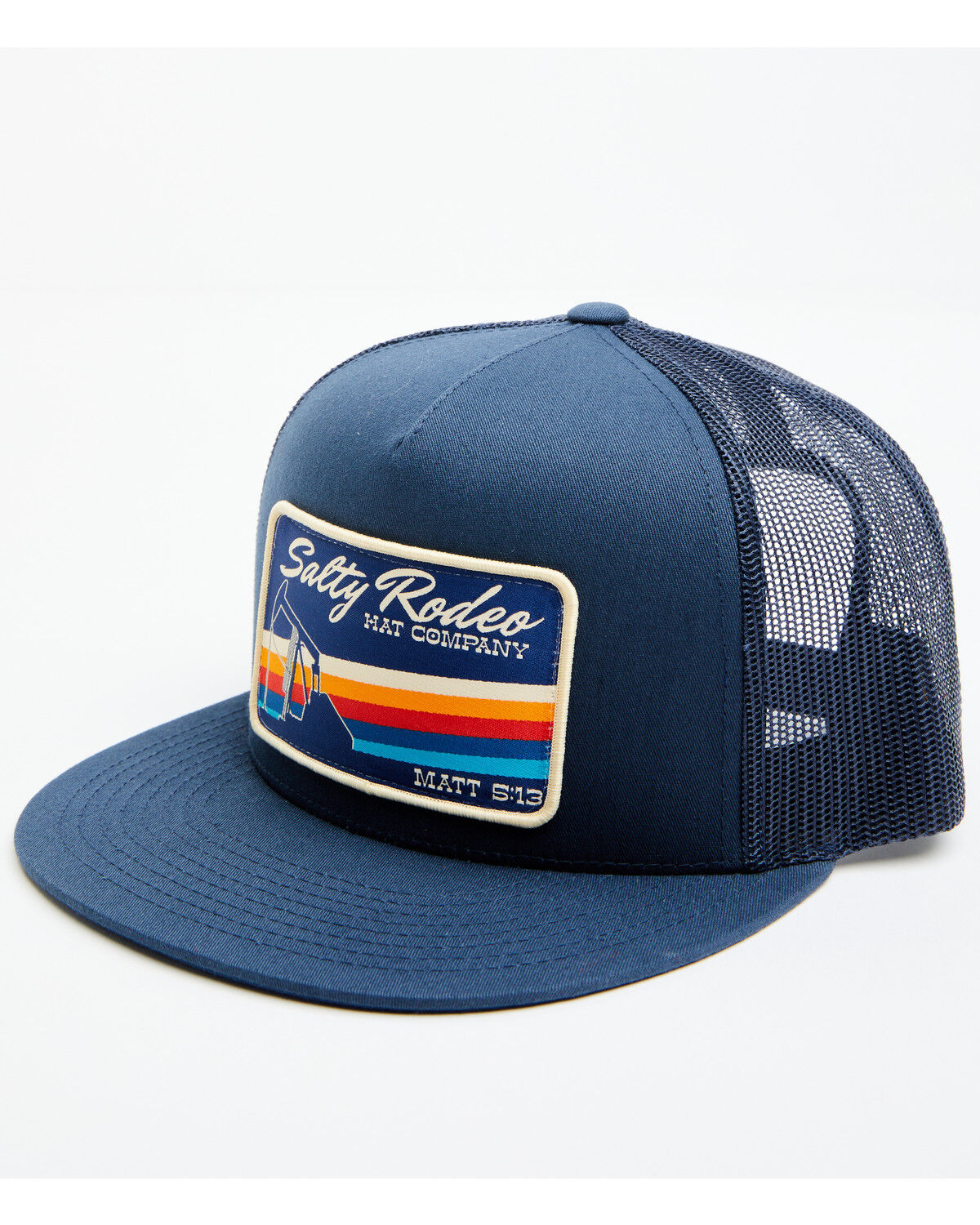 Image #1 - Salty Rodeo Men's Oil Rig Logo Patch Trucker Cap, Navy, hi-res