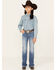 Image #1 - Miss Me Girls' Dark Wash Sequins Fleur de Lis Stretch Bootcut Jeans, Medium Blue, hi-res