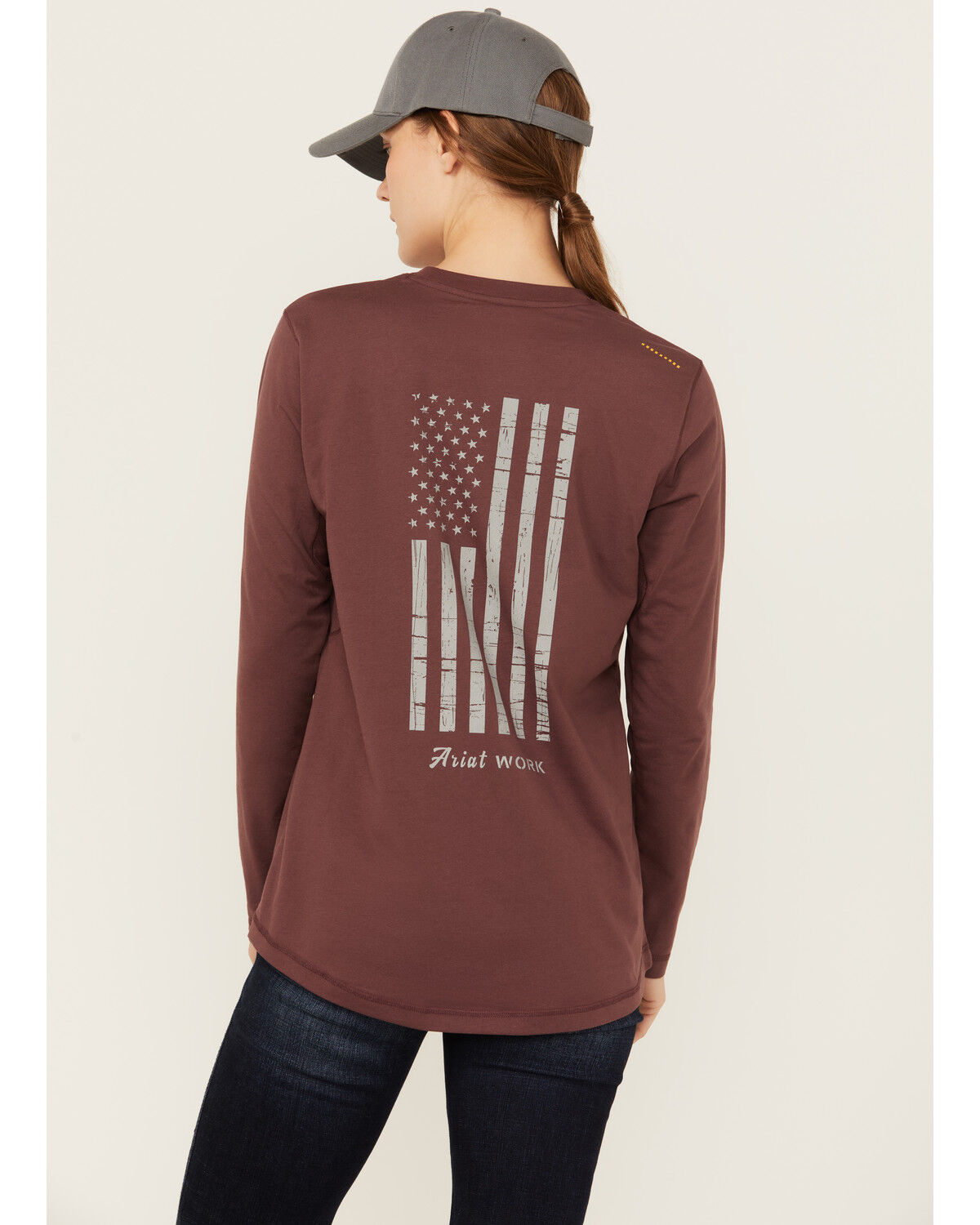 Image #1 - Ariat Women's Rebar Workman Reflective Flag Long Sleeve Tee, Purple, hi-res
