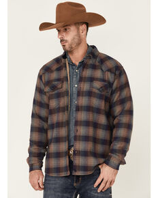 Cody James Men's Caveman Bonded Plaid Long Sleeve Snap Western Flannel Shirt , Olive, hi-res