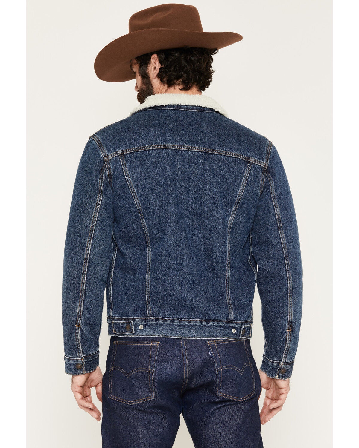 Image #4 - Levi's Men's Dark Wash Sherpa Lined Snap Denim Jacket, Dark Wash, hi-res