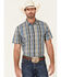 Gibson Men's Echo Plaid Print Short Sleeve Button Down Western Shirt , Medium Blue, hi-res