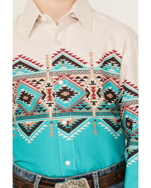 Image #3 - Panhandle Boys' Border Print Long Sleeve Pearl Snap Western Shirt, Tan, hi-res