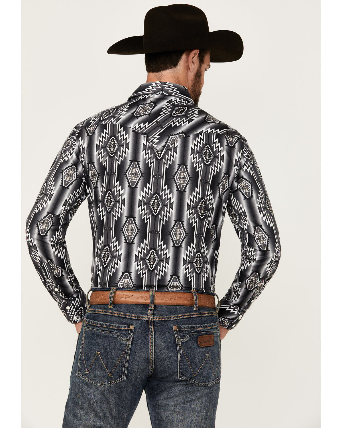 Image #4 - Rock & Roll Denim Men's Southwestern Print Long Sleeve Snap Stretch Western Shirt, Black, hi-res
