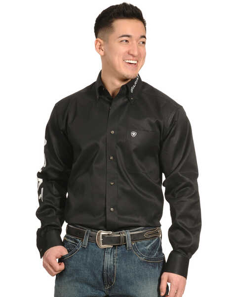 Image #3 - Ariat Men's Long Sleeve Logo Long Sleeve Western Shirt , Black, hi-res