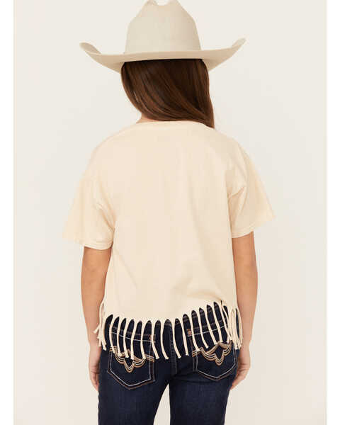 Image #4 - American Highway Girls' Cowgirl Country Short Sleeve Fringe Graphic Tee, Cream, hi-res