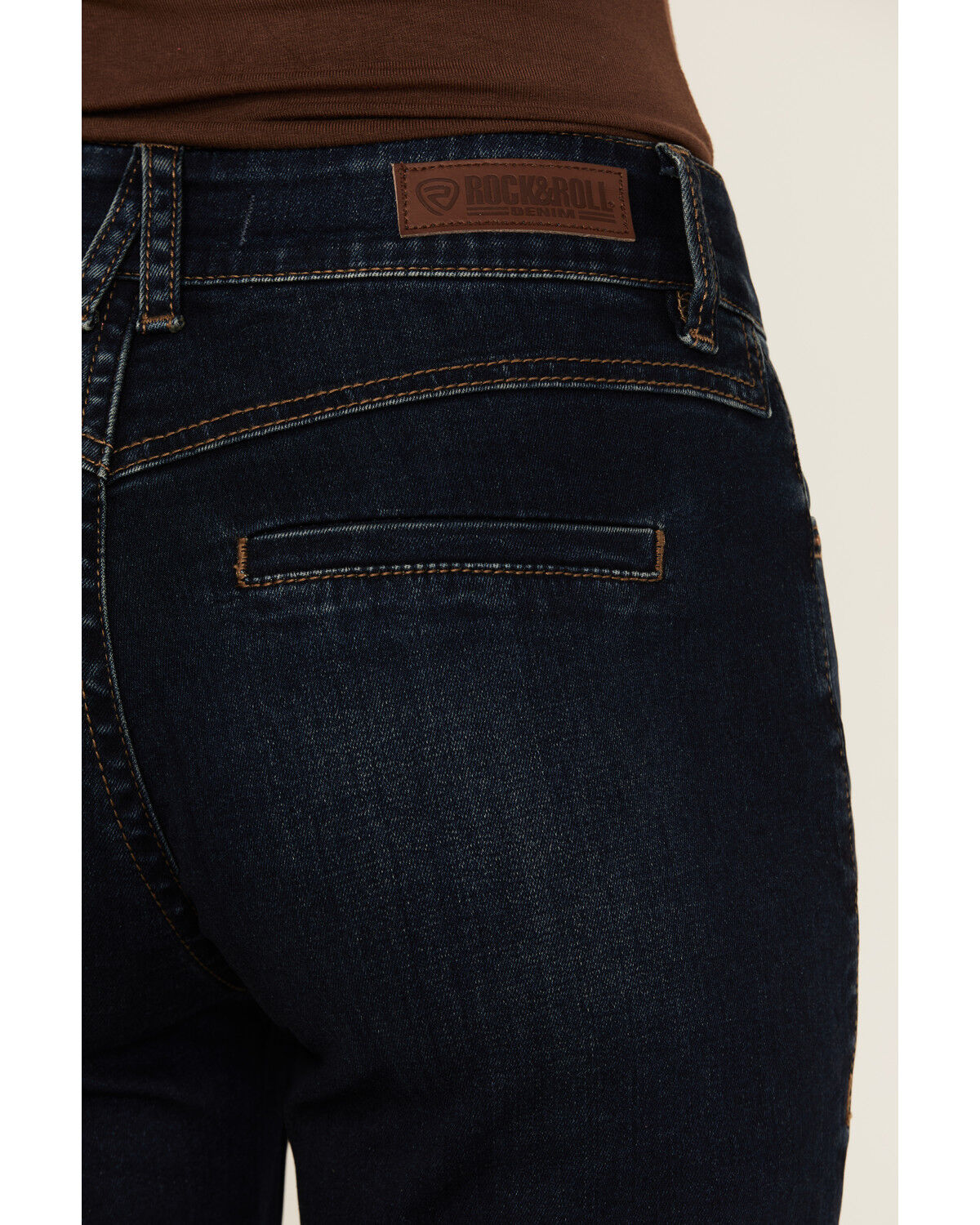 Image #2 - Rock & Roll Denim Women's Dark Wash High Rise Welt Pocket Trouser Stretch Denim Jeans, Dark Wash, hi-res
