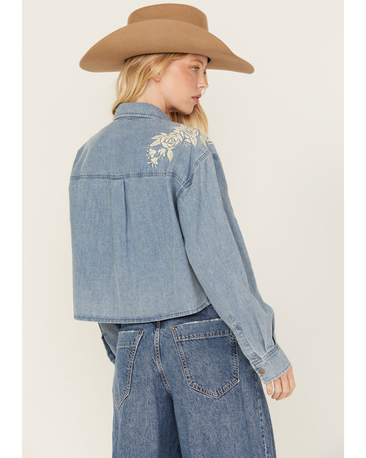 Image #4 - Cleo + Wolf Women's Medium Wash Cropped Denim Shirt, Medium Wash, hi-res