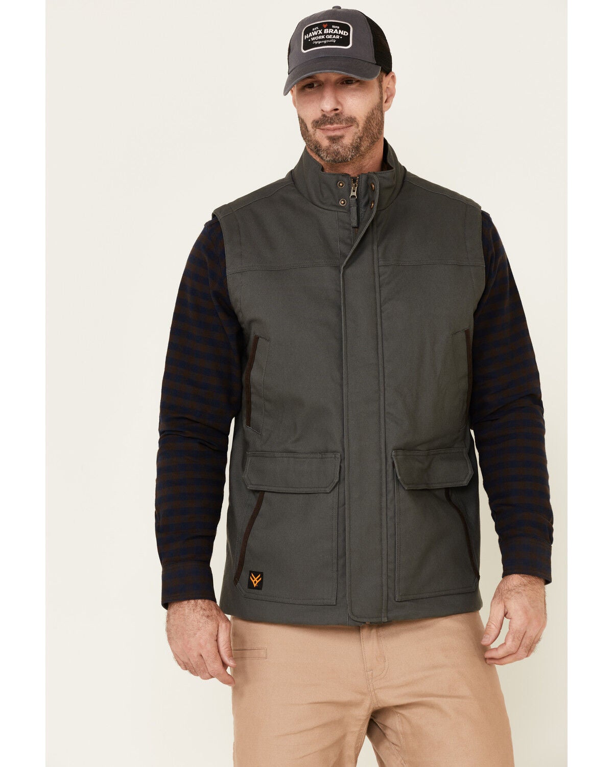 Hawx Men's Dark Gray Tejon Insulated Stretch Zip-Front Work Vest, Dark Grey, hi-res
