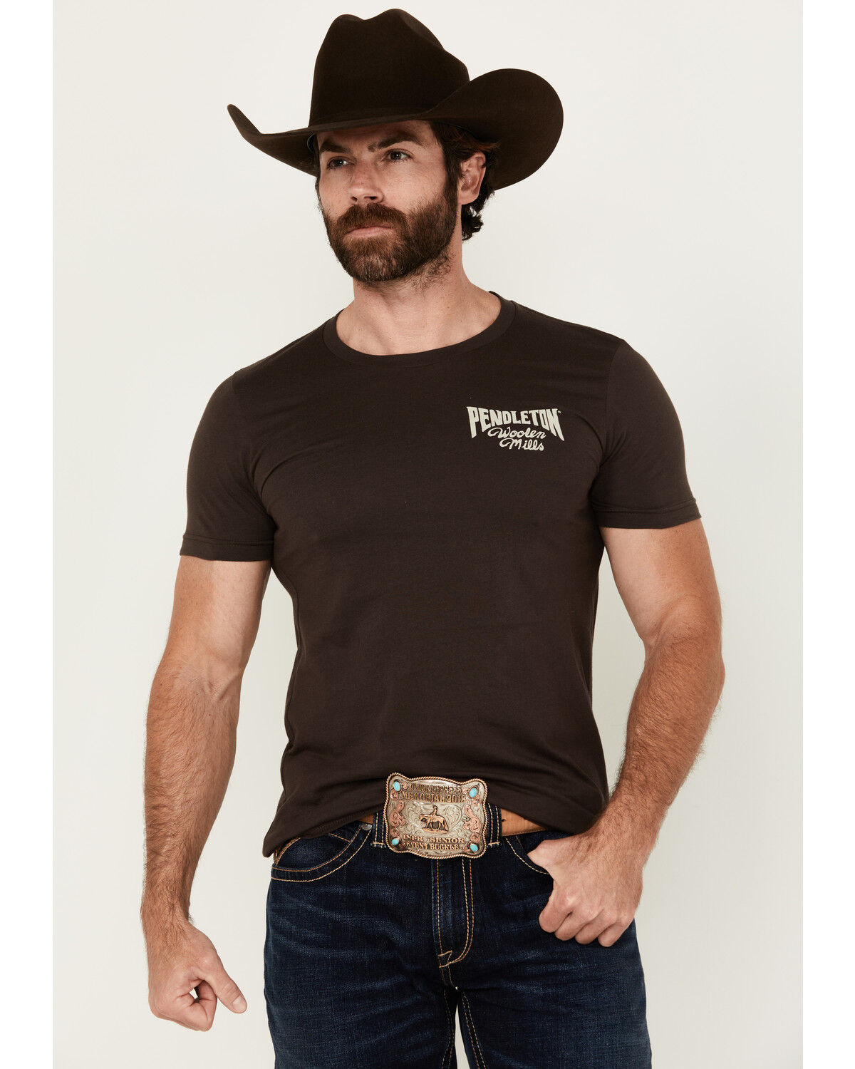 Image #2 - Pendleton Men's Cowboy Logo Short Sleeve Graphic T-Shirt, Dark Brown, hi-res