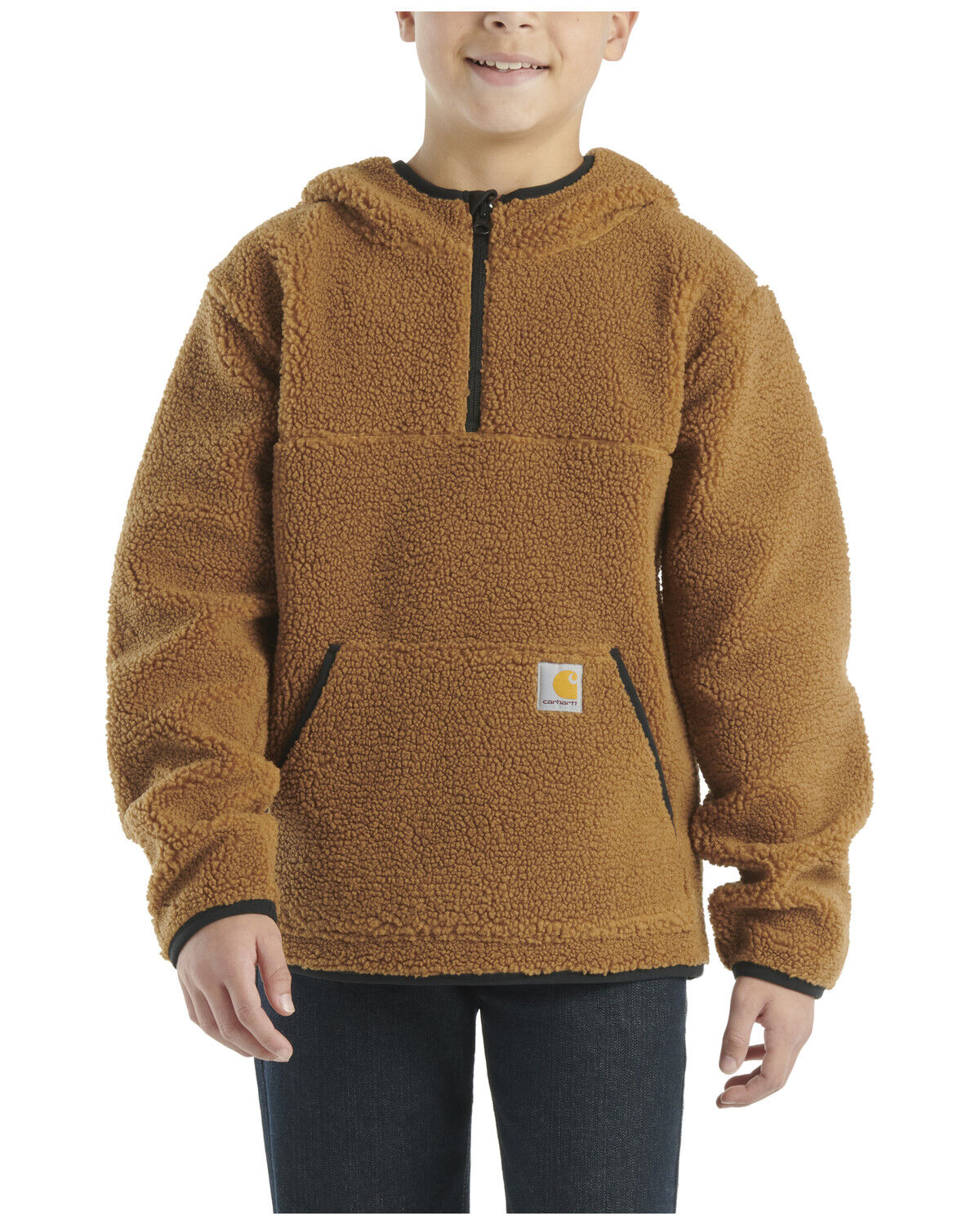 Image #1 - Carhartt Boys' Sherpa Half Zip Hooded Pullover, Brown, hi-res