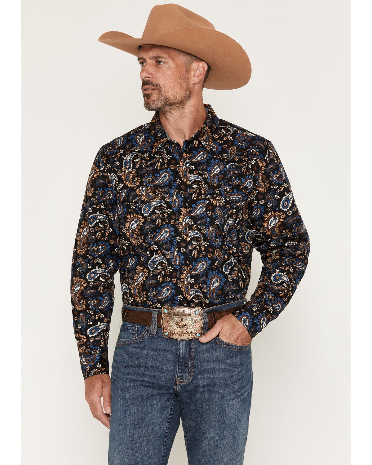 Image #1 - Cody James Men's Thornbush Paisley Print Long Sleeve Snap Western Shirt - Big, Black, hi-res