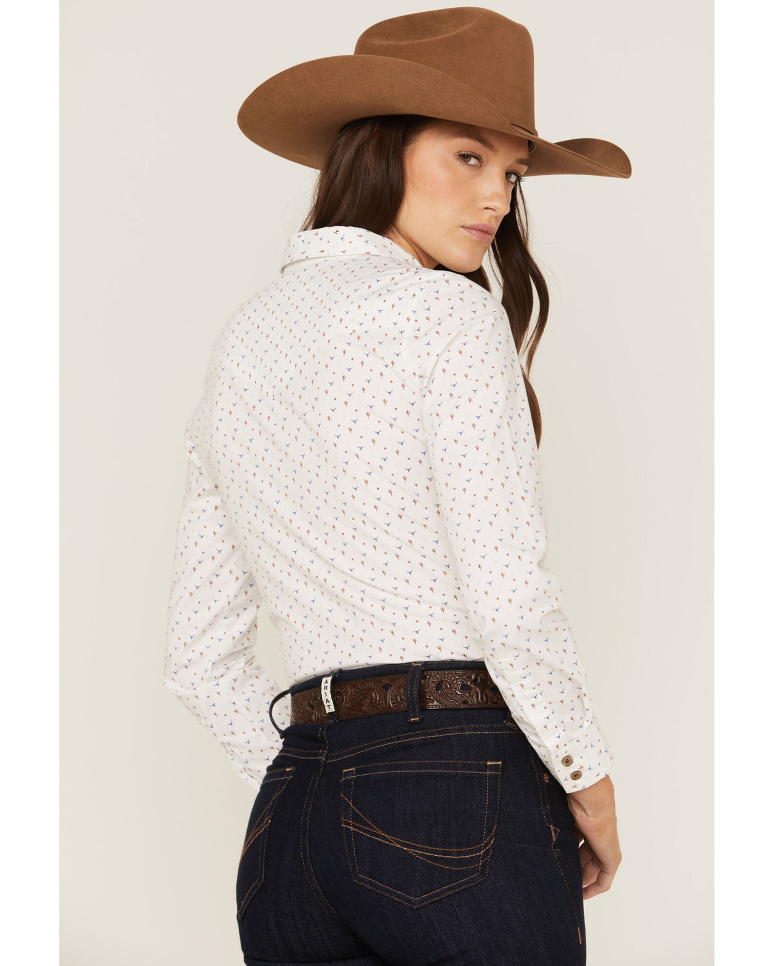 RANK 45® Women's Western Cactus Conversation Print Long Sleeve Button