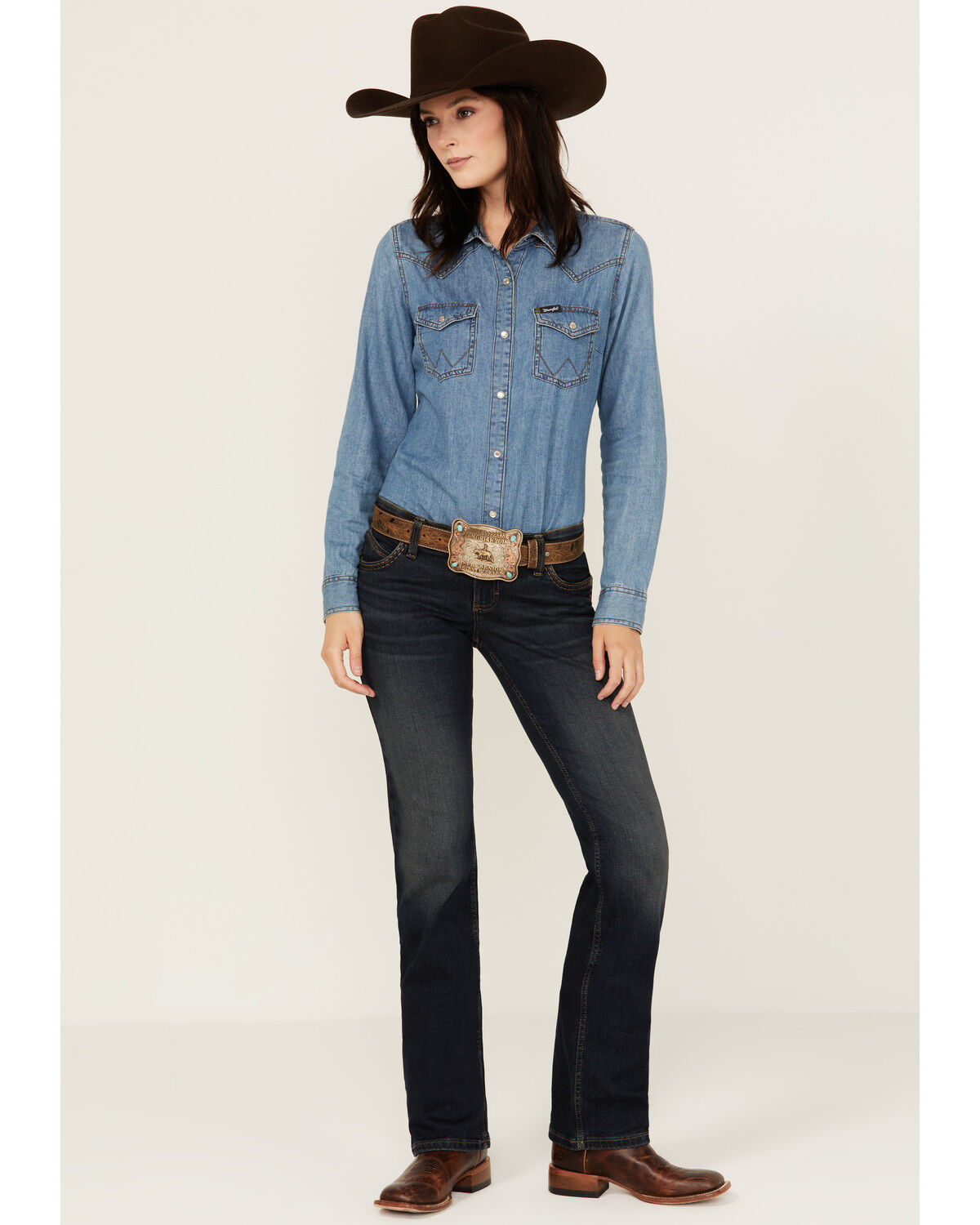 Image #3 - Wrangler Women's Shiloh Dark Wash Low Rise Ultimate Riding Stretch Bootcut Jeans, Dark Wash, hi-res