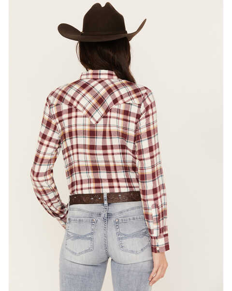 Image #4 - Wrangler Women's Plaid Print Long Sleeve Snap Western Shirt, Ivory, hi-res