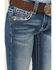 Image #2 - Shyanne Little Girls' Americana Horseshoe Pocket Stretch Bootcut Jeans , Blue, hi-res