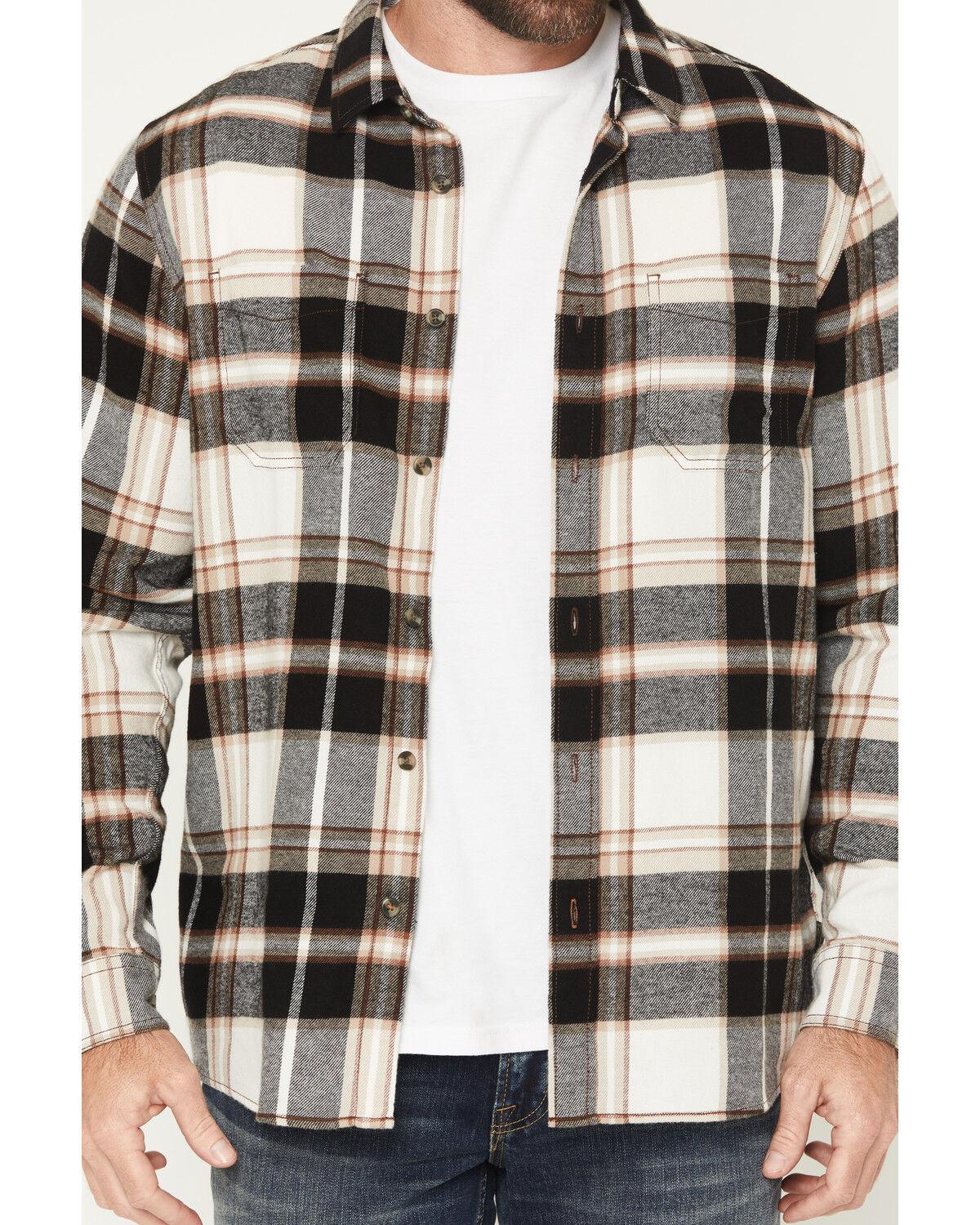 Image #3 - Brothers and Sons Men's Bunker Plaid Print Long Sleeve Button-Down Flannel Shirt, Cream, hi-res