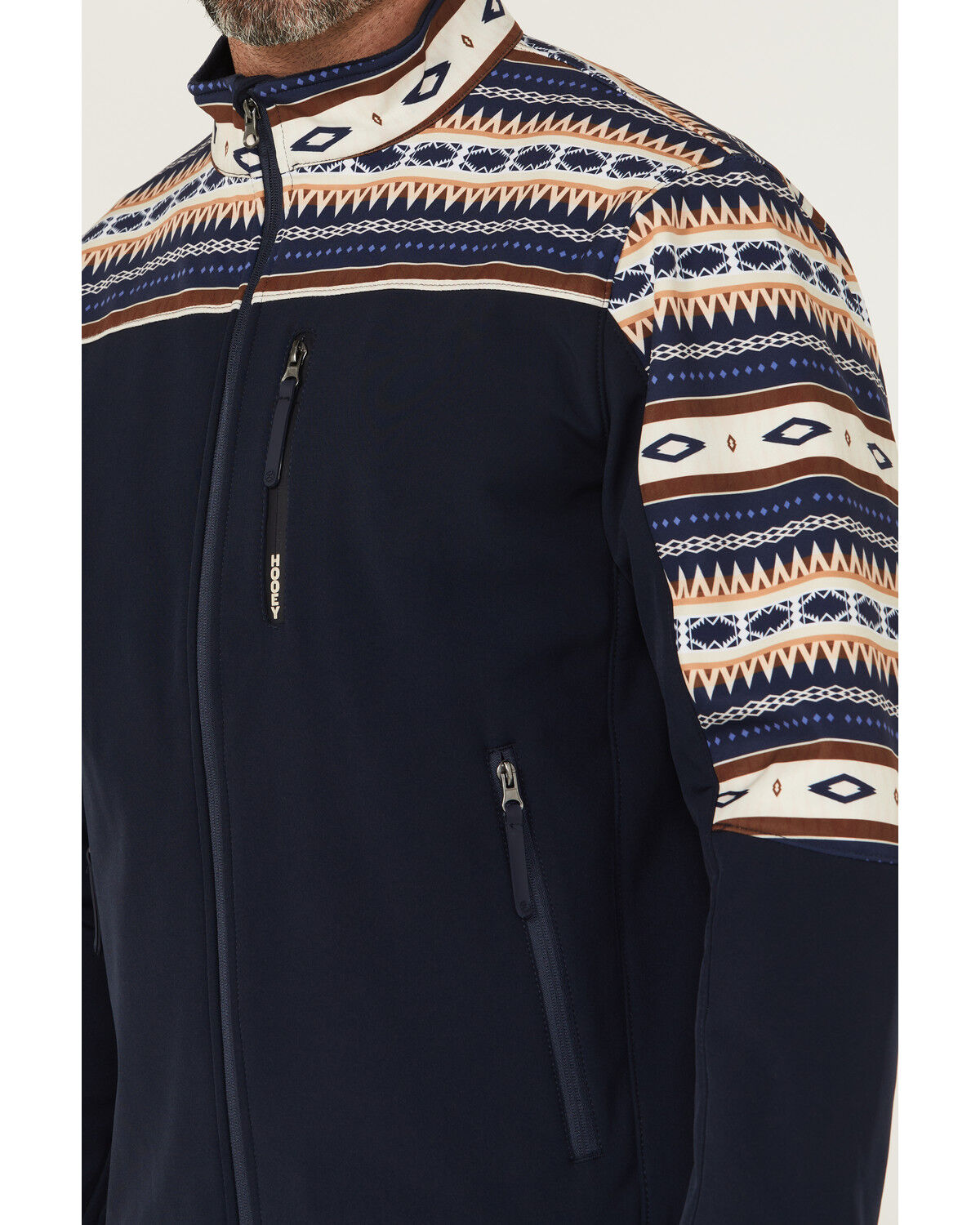 Image #3 - Hooey Men's Southwestern Print Color Block Softshell Jacket, Navy, hi-res