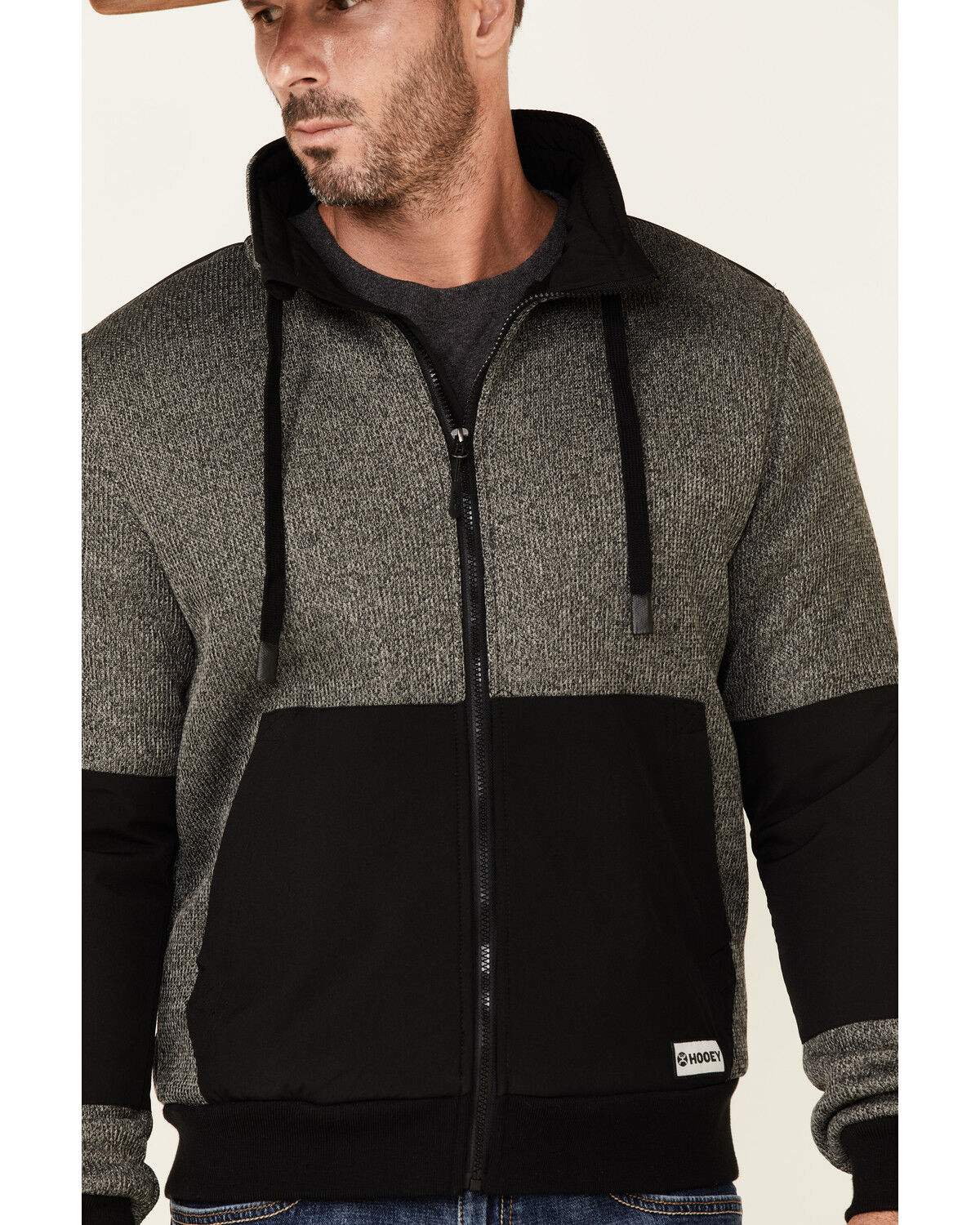 Image #3 - Hooey Men's Gray & Black Tech Fleece Zip-Front Jacket, Grey, hi-res