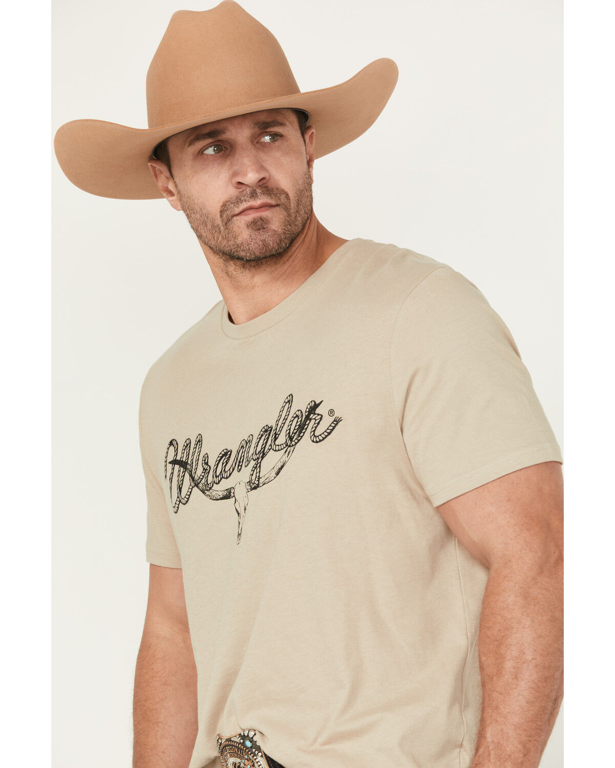 Image #2 - Wrangler Men's Rope Steer Head Front Logo Short Sleeve Graphic T-Shirt, Sand, hi-res