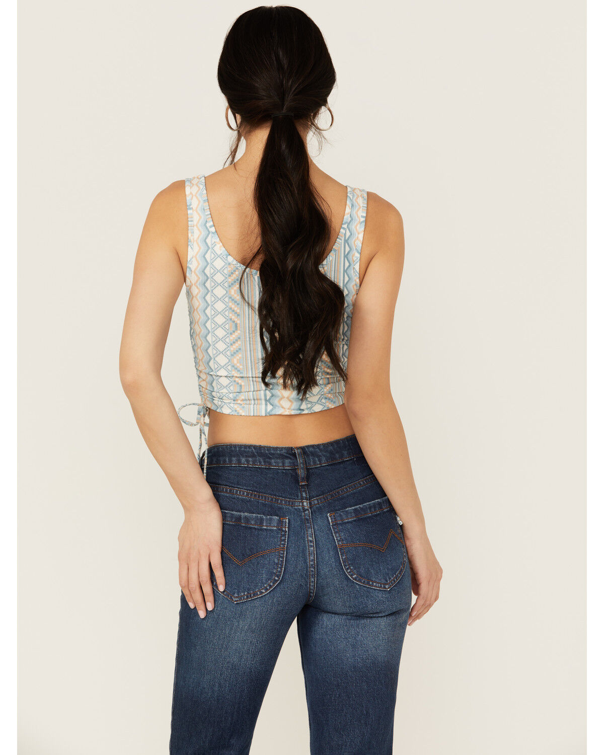 Image #4 - Rock & Roll Denim Women's Chevron Striped Sleeveless Cropped Tank Top, Tan, hi-res
