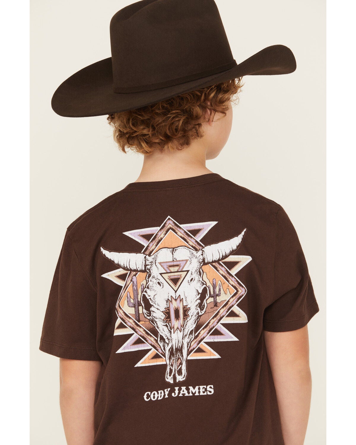 Cody James Boys' Southwestern Skull Short Sleeve Graphic T-Shirt, Dark Brown, hi-res