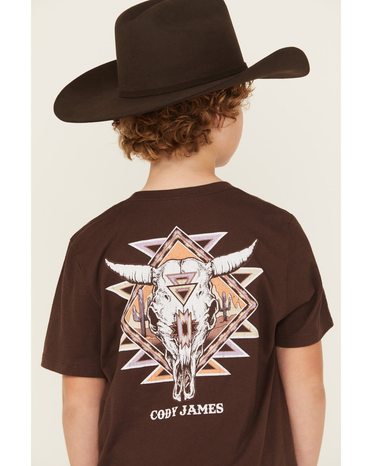 Image #1 - Cody James Boys' Southwestern Skull Short Sleeve Graphic T-Shirt, Dark Brown, hi-res