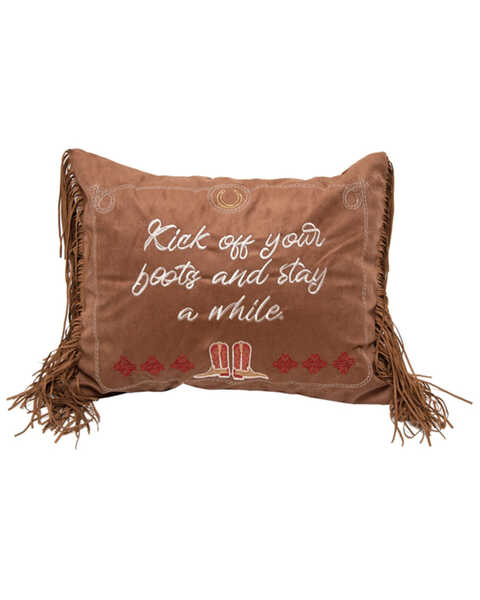 Image #1 - Carstens Home Kick Off Your Boots Embroidered Fringe Decorative Throw Pillow, Brown, hi-res