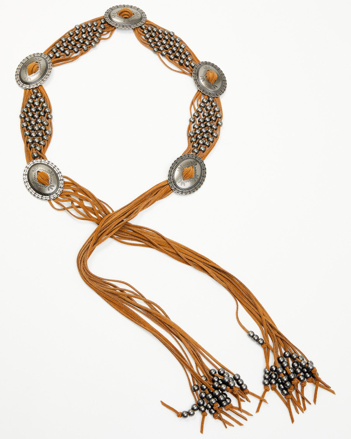 Image #4 - Idyllwind Women's Addison Leather Crochet Fringe Concho Belt, Brown, hi-res
