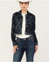 Image #1 - Shyanne Women's Printed Cropped Frayed Jacket, Dark Wash, hi-res