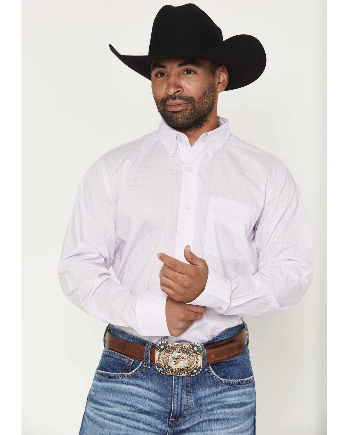 Image #1 - Wrangler X Cody Johnson Men's Geo Print Long Sleeve Button-Down Western Shirt, Light Purple, hi-res