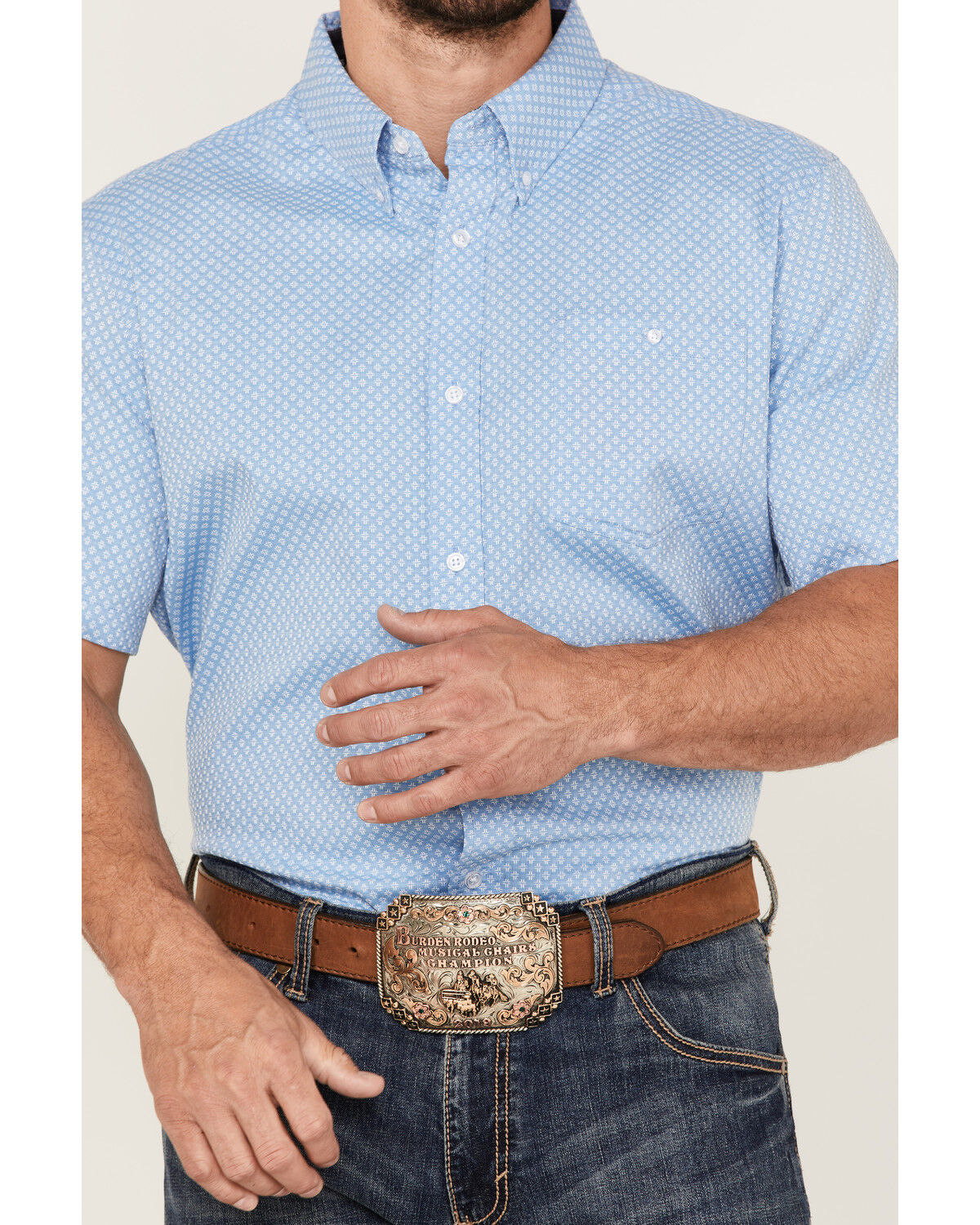 Image #3 - RANK 45® Men's Cantle Geo Print Short Sleeve Button-Down Western Shirt, , hi-res