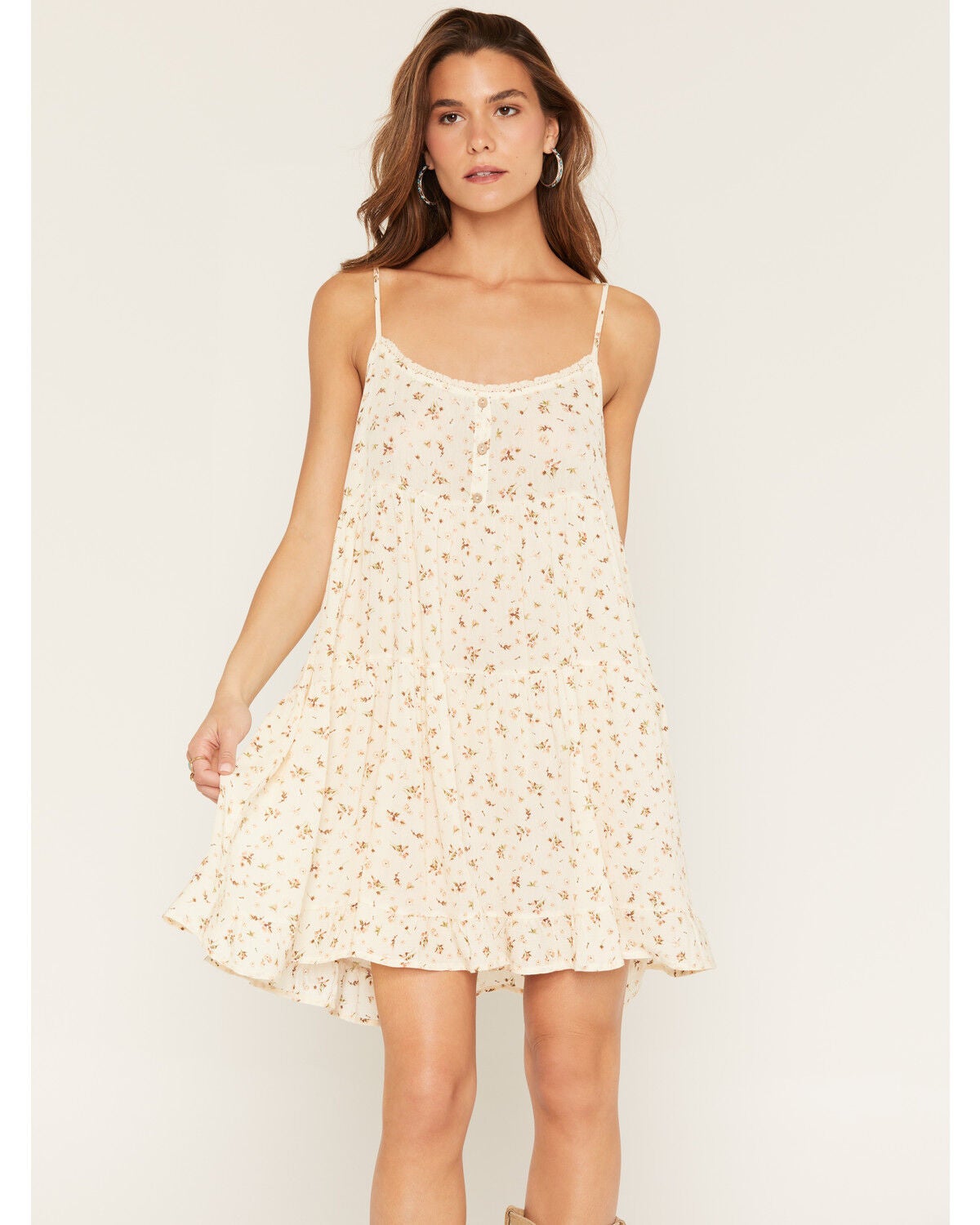 Image #1 - Wild Moss Women's Floral Print Mini Dress, Cream, hi-res
