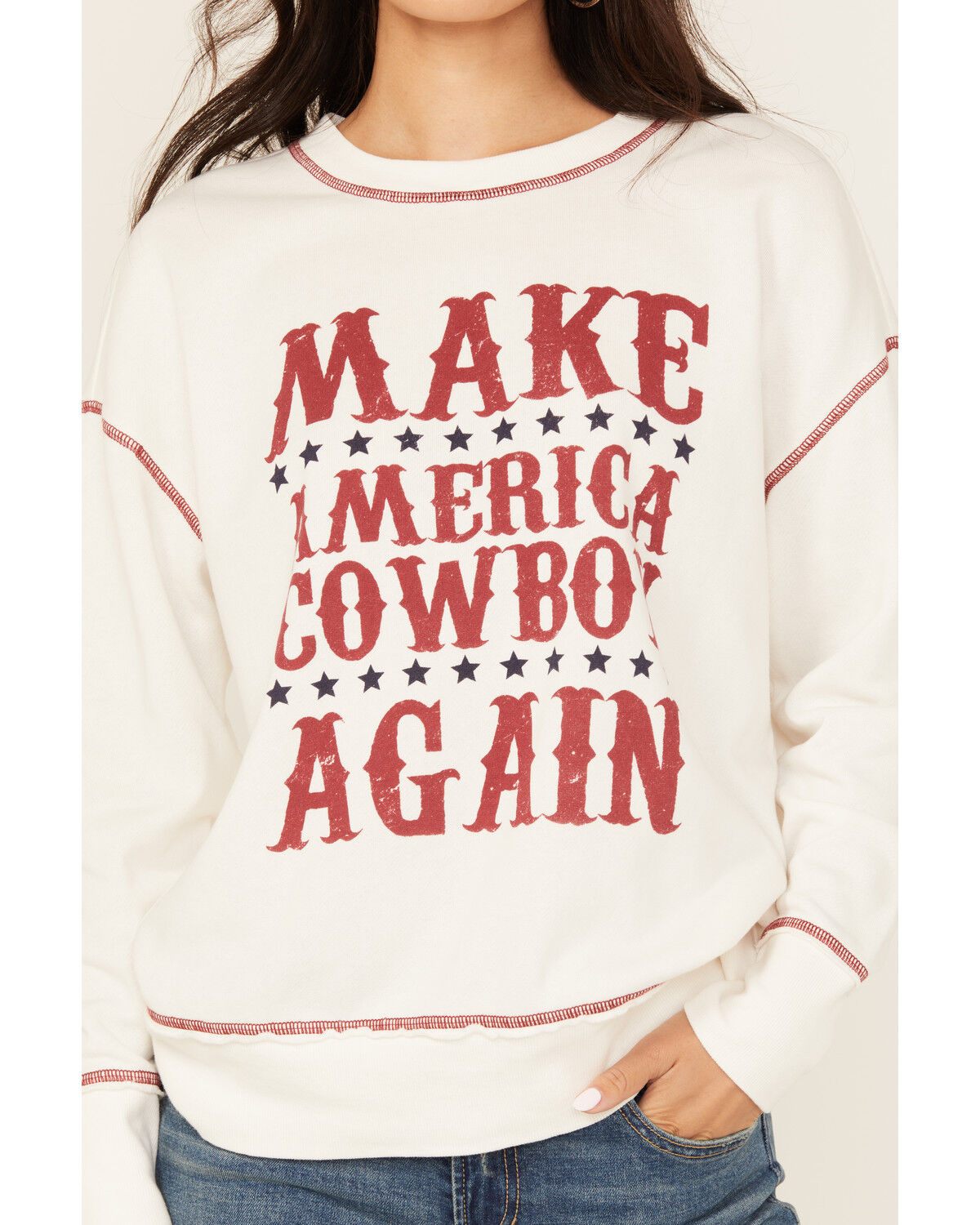 Image #3 - Blended Women's Make America Cowboy Again Graphic Sweatshirt, White, hi-res