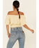 Image #4 - Beyond The Radar Women's Gingham Off-Shoulder Peasant Crop Top, Mustard, hi-res